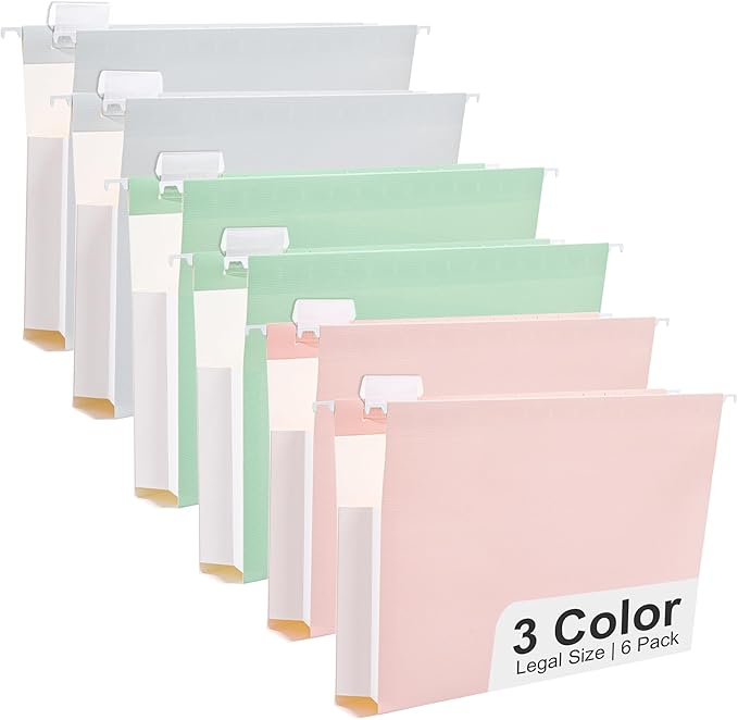 Y YOMA Legal Size - 6 Pack Extra Capacity Hanging File Folders Accordion Decorative Reinforced File Folder Cute Colored Expandable Folder for Office Home with 1/5-Cut Adjustable Tabs, Pastel Color