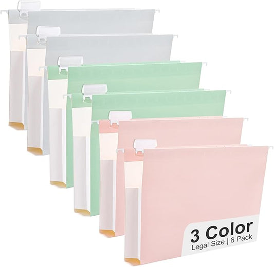 Y YOMA Legal Size - 6 Pack Extra Capacity Hanging File Folders Accordion Decorative Reinforced File Folder Cute Colored Expandable Folder for Office Home with 1/5-Cut Adjustable Tabs, Pastel Color