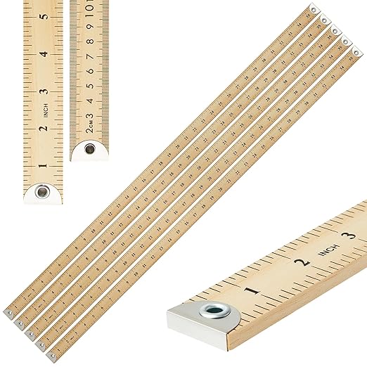 Hoteam 5 Pcs Heavy Duty Wooden Yardstick 36 Inches Natural Wood Yard Stick Ruler with Hang Hole Metal Tips 1/4-inch-thick Yardstick Ruler Metal Ends Meter Stick Clothing Measuring Home Office