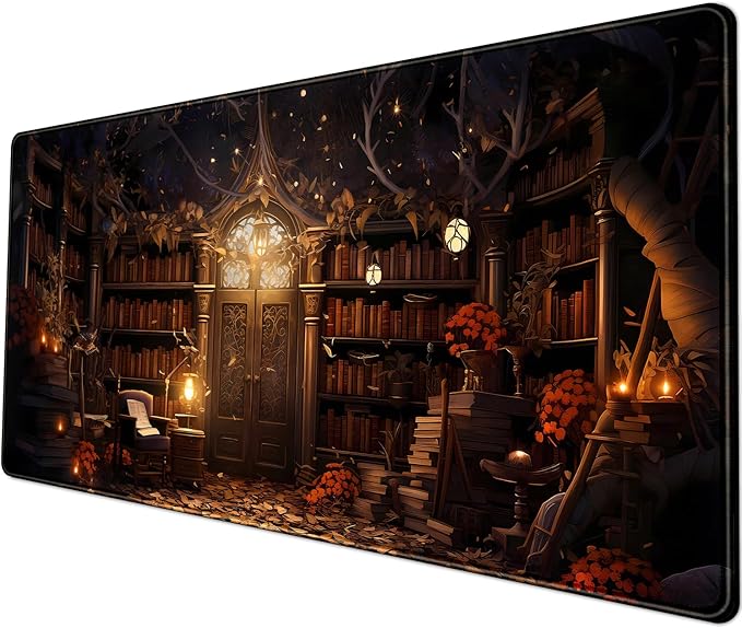 Vintage Desk Pad Magical Bookshelf Desk Mat Extra Large Big Office Mouse Pad Gaming with Stitched Edges Large Mousepad Home Office Gaming Work Computers Laptop Desk Accessories 31.5x11.8in