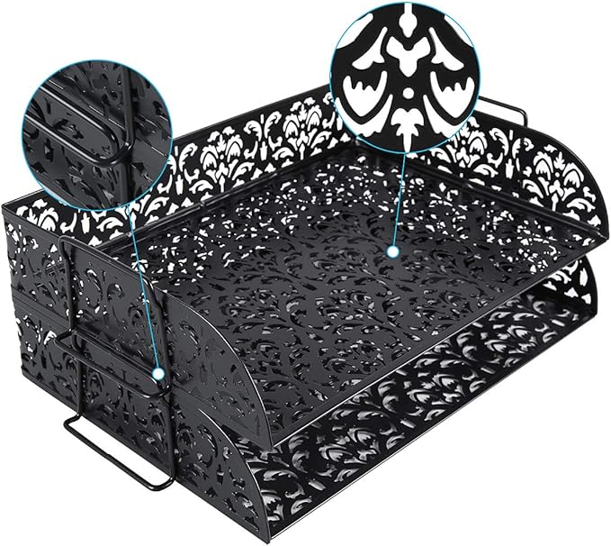 EasyPAG Paper Organizer for Desk 2 Tier Stackable Paper Tray for A4 Legal Size Folders Metal File Storage Desktop Organizer for Home Office School Teacher, Black