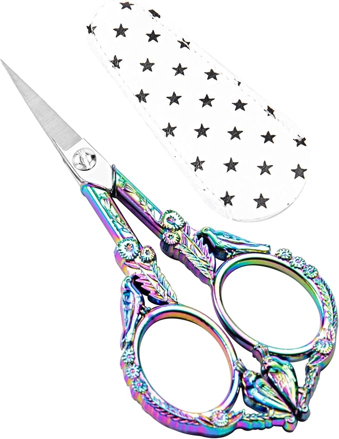 Small Embroidery Scissors with Cover -Cute and Comfortable handles with Sturdy and Sharp Tips for Precise Cutting, Perfect Size for Keeping in Your Sewing and Craft Supplies Kit