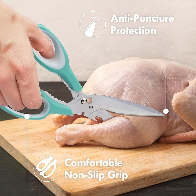 All Purpose Kitchen Scissors for Food and Heavy-Duty, Stainless Steel Cooking Shears for Chicken, Poultry, Meat, Herbs, Fish, Bones, Multi-Purpose Cooking Accessories with Cap and Sharpener