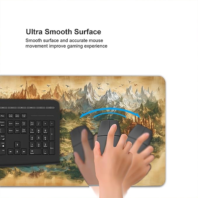 Game Map Gaming Mouse Pad Desk Pad Fantasy Treasure Map Ancient Scroll Mouse Pad Large Mousepad Extended Laptop Keyboard Mat Gaming Desk Pad Mouse Mat Office Computer Keyboard Laptop Home 31.5"x11.8"