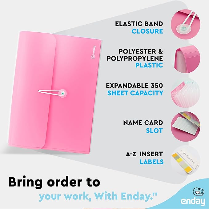 Accordion File Organizer 13 Pocket Expanding File Folder with Labels, Accordion File Organizer Letter Size Letter A4 Paper for Receipts, Bills and Documents 13" x 9.5” –by Enday