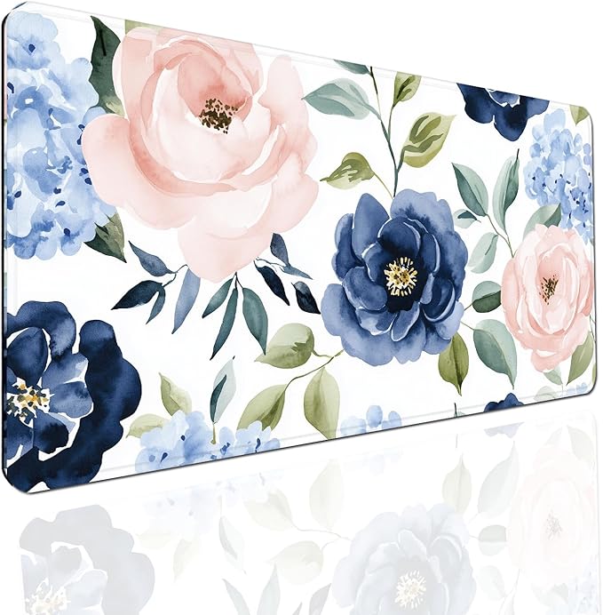 Floral Large Desk Mat 31.5 x 15.7 inch, Waterproof Extended Gaming Mousepad XXL, Aesthetic Flowers Desktop Mat, Non-Slip Keyboard and Laptop Pad, Computer Writing Mat for Home Office Accessories