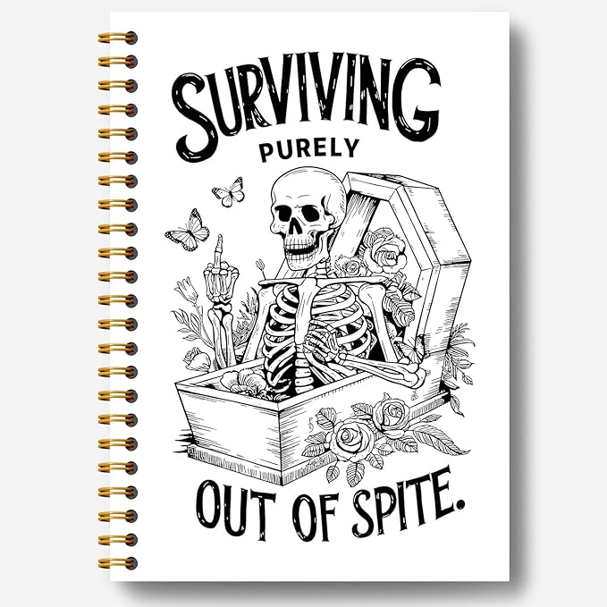 Gothic Skull Notebook, Sarcastic Gifts for Women Coworkers, Gothic Goth Journal, Gothic Gifts for Women, Funny Gifts for Women Adult Humor, Floral Skeleton Gothic Spiral Notebook 5.5x8.3 Inch