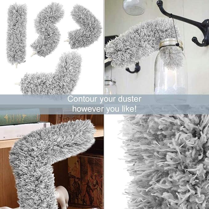 HEOATH Microfiber Feather Duster with Extendable Pole, 30-100 inches Extra Long Cobweb Duster for Cleaning, Bendable Head, Non-Scratch, Washable Duster for Ceiling, Fan, Furniture Gray