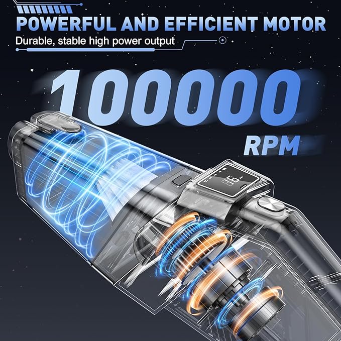 JONYJ Handheld Vacuum Cordless, 16000PA High Power Car Vacuum Cleaner, Portable Hand Held Vacuum Cleaner with LED Light & Multi-Nozzles, Dust Buster Rechargeable for Home, Car, Office, Pet