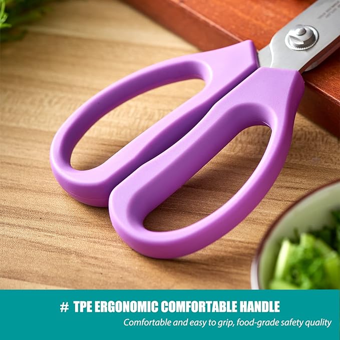 KUNIFU Kitchen Scissors, All Purpose Kitchen Shears, Heavy Duty Come Apart Scissors Gadgets Utensils - Purple