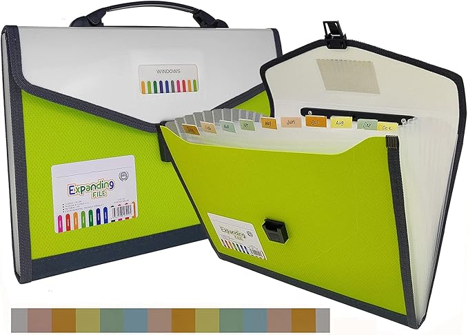 Expanding Accordion File Folder with Labels, 13 Pocket Document Organizer, Letter A4 Size, 1 Pack