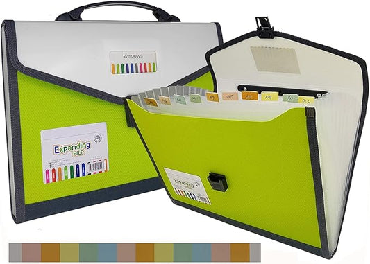 Expanding Accordion File Folder with Labels, 13 Pocket Document Organizer, Letter A4 Size, 1 Pack