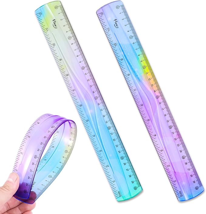 2 Pcs 12 Inch Flexible Ruler, Colorful Plastic Straight Edge Rulers Bendable Ruler with Centimeters and Inches, Cute Flexible Rulers for Office Adults Measuring Tools