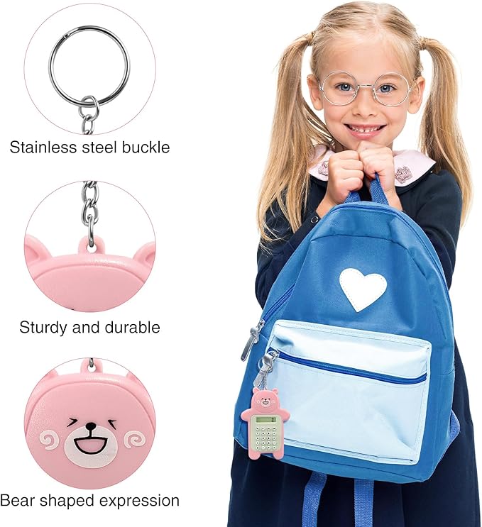 6 Pcs Portable Mini Calculator Keychain,8-Digit LCD Display Cartoon Bear Calculator for Home Office Kids and Adults