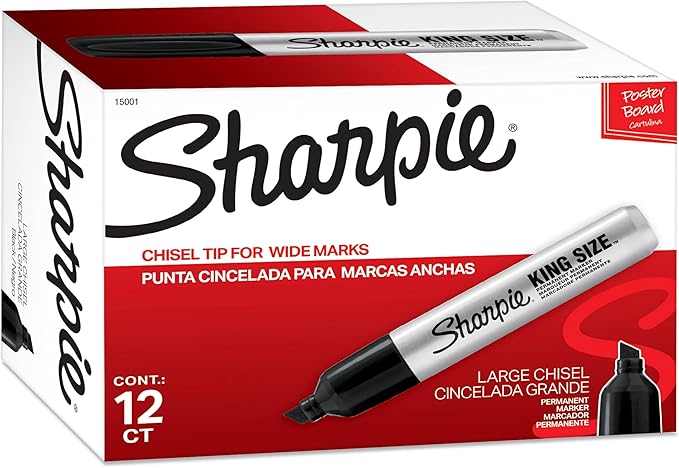 Sharpie King Size Permanent Markers Chisel Tip Markers for Work & Industrial Use 12 Count