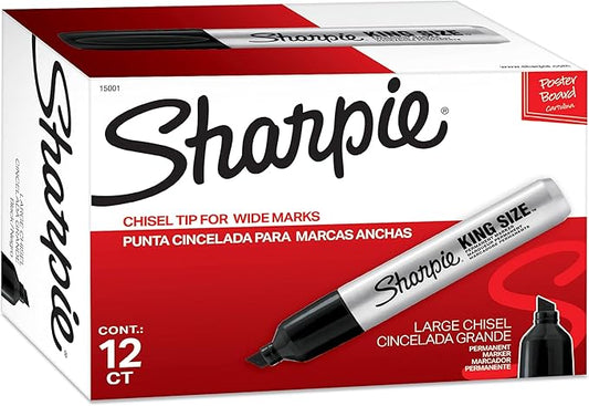 Sharpie King Size Permanent Markers Chisel Tip Markers for Work & Industrial Use 12 Count