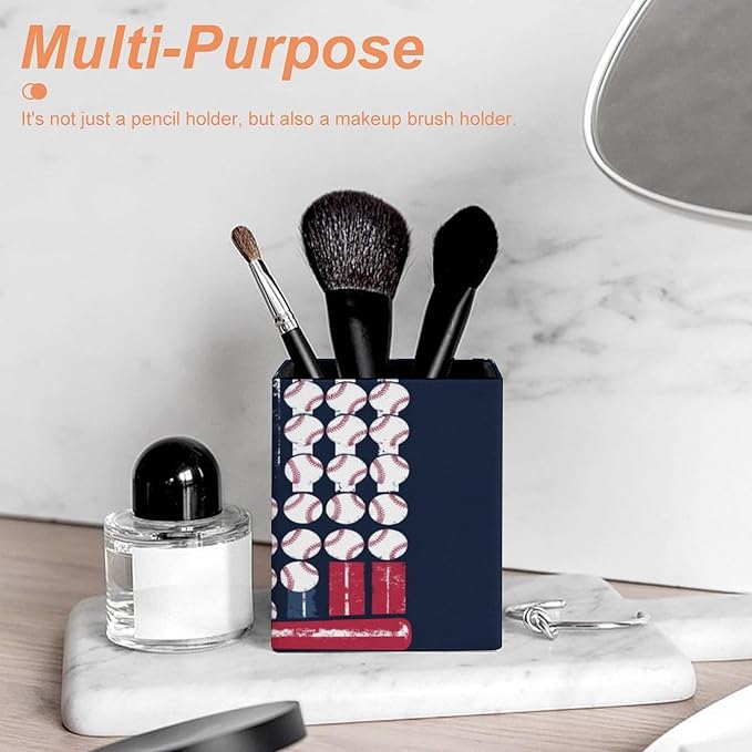 Fashion Pencil Pen Holder Cup, Waterproof Office Supplies, Waterproof Multifunctional Office Supplies American Flag Baseballs