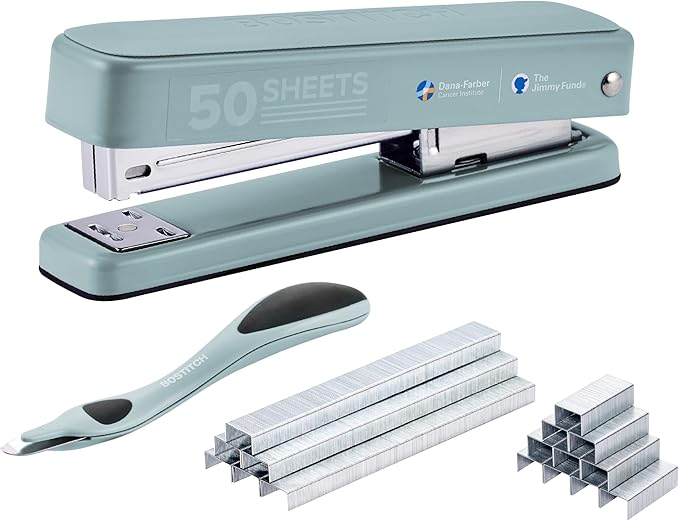 Bostitch Titan Heavy Duty Metal Stapler, 50 Sheet Capacity with 1250 Staples and Ergonomic Staple Remover, Jam Free Stapling, Full Strip Stapler for Desk, Office and Classroom, Sage