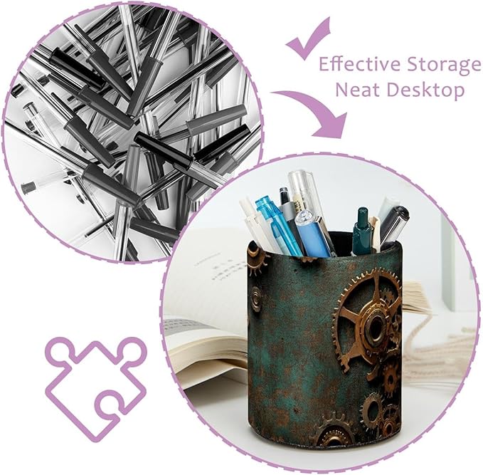 Pen Holder, Steampunk Gears background (1) Pencil Holder for Desk Makeup Organizer Multifunctional Office Supplies for Home,Kids and School