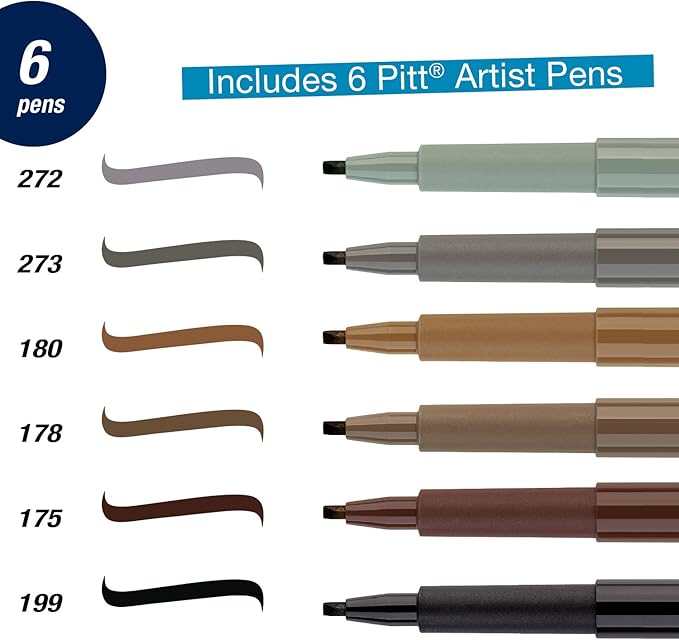 Faber-Castell Calligraphy Pitt Artist Pen Set - 6 Subtle Toned Calligraphy Pens