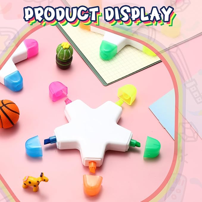 Geyee 3 Pcs Star Highlighters Bulk Highlighters Assorted Colors Creative Star Shape Watercolor Cute Pens 5-in-1 Color Fluorescent Pens for School Office Stationery Aesthetic School Supplies