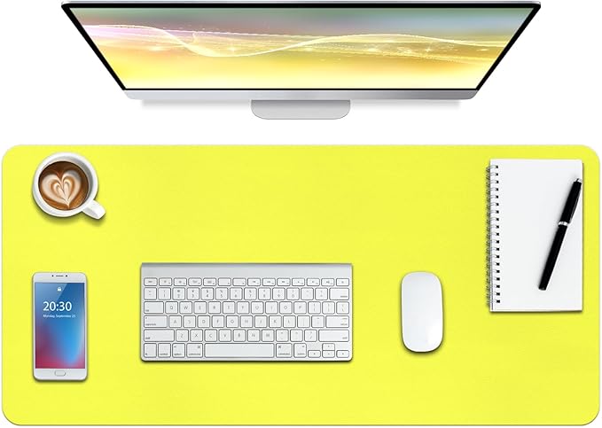 Boutilon Leather Desk Pad Protector,Non-Slip Mouse Pad,Laptop Desk Pad,Office Mouse Mat,Waterproof Leather Desk Blotter,Desk Writing Pad for Office and Home (S-Lemon,24"x 14")