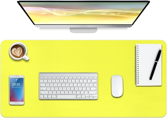 Boutilon Leather Desk Pad Protector,Non-Slip Mouse Pad,Laptop Desk Pad,Office Mouse Mat,Waterproof Leather Desk Blotter,Desk Writing Pad for Office and Home (S-Lemon,24"x 14")