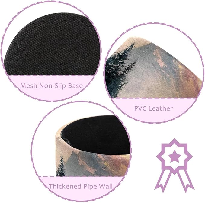 Watercolor Mountain Deer PVC Leather Circular Pencil Holder for Desk Organizer Stationery Holder for Office, School(3.9 x 3.1 Inches)