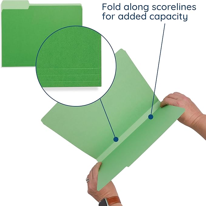 100 Blue Summit Supplies Green File Folders, Two-Tone, 1/3 Cut Tabs, Letter Size, Durable 11pt Paper, File Folders Green, Bulk 100 Pack