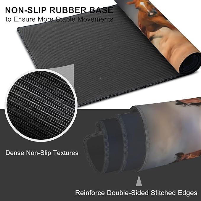 Mouse Pad, Large Running Horse Herd Desk Mat, Extended Non-Slip Gaming Keyboard Mousepad Desk Pad, Thick Stitched Edges Waterproof Mouse Mat 31.5"x15.7" (Horse Herd in Desert Sand Storm)