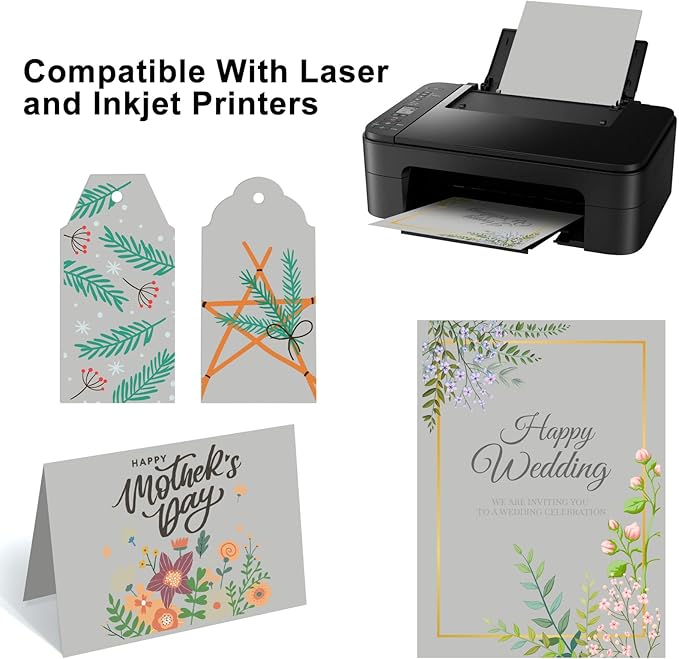 OcePor 100 Sheets Grey Cardstock Paper, Colored Printer Paper 8.5 x 11, Card Stock Thick Construction for Craft,Scrapbook，Office Printing, Invitations, Certificates，92 lb/250gsm