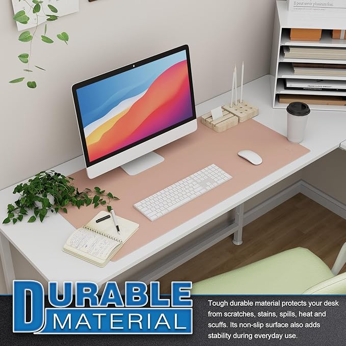 K KNODEL Large Office Leather Desk Mat, Mouse and Keyboard Pad, Computer and Laptop Mat, Desktop Protector and Cover, Writing Pad and Blotter (31.5"x15.7", Pink)