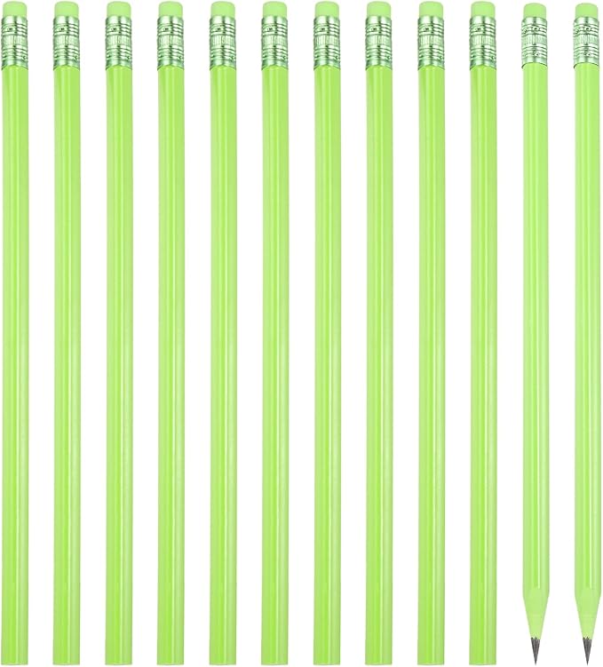 PATIKIL Round Pencils, 12 Pcs Triangle HB Graphite Pencil Wooden Pencils with Eraser for Classroom Office Writing Drawing Supplies, Dark Green