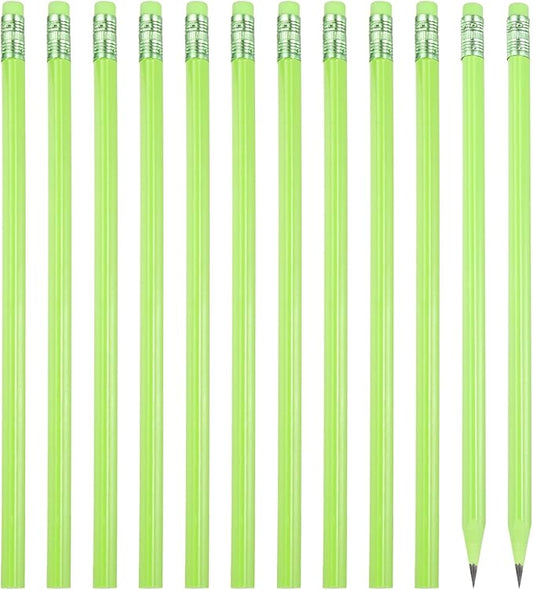 PATIKIL Round Pencils, 12 Pcs Triangle HB Graphite Pencil Wooden Pencils with Eraser for Classroom Office Writing Drawing Supplies, Dark Green