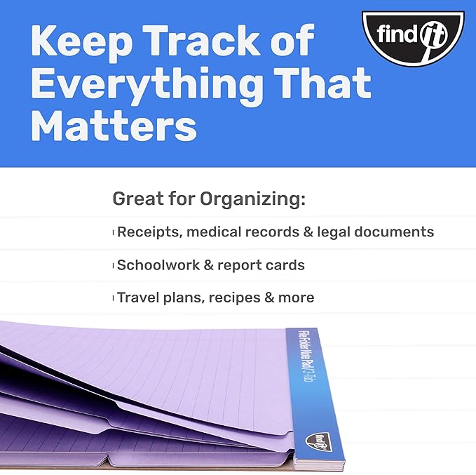 Find It File Folder Notepad - Pack of 36-9.5 x 12.5 Inch Notebook Organizer Folders for Filing, Document, and Clipboard Organization - Lavender