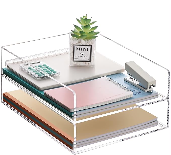 Paper Organizer Letter Tray, Clear Acrylic Paper Tray, School Teacher Office Supplies Organization, Stackable Desk File Organizer, Classroom Decor and Accessories-2 Pack…