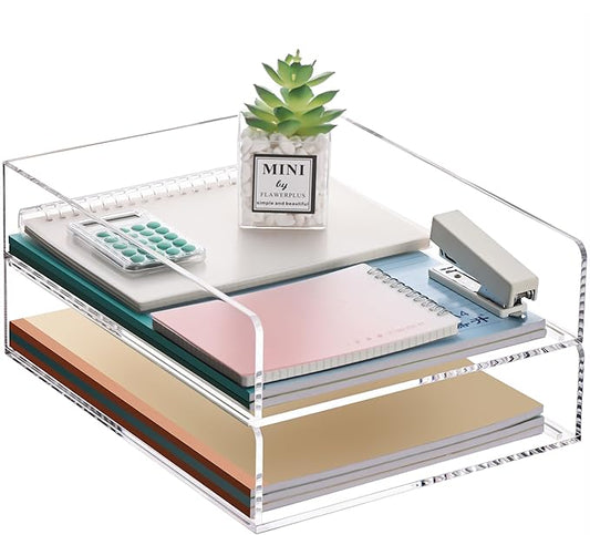 Paper Organizer Letter Tray, Clear Acrylic Paper Tray, School Teacher Office Supplies Organization, Stackable Desk File Organizer, Classroom Decor and Accessories-2 Pack…