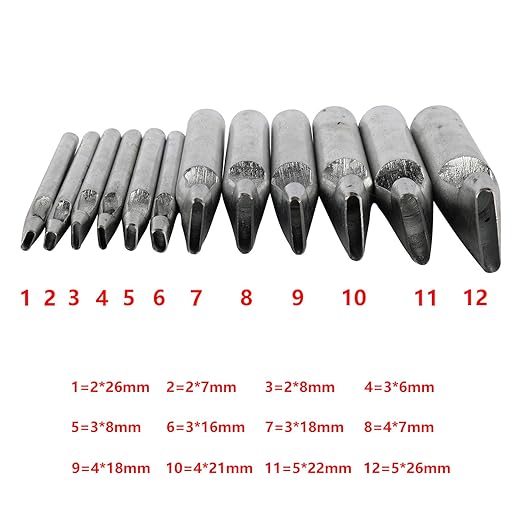 HYDDNice12 Pcs Leather Craft Hole Punch Set, 2-5mm Oval Shape Hole Punch Leather Hollow Hole Punch for Belt Watch Band Working