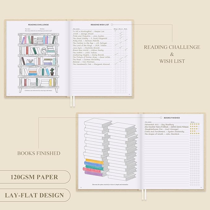 Lanpn Reading Journal Book Journal for Book Lovers Readers - Linen Hardcover Reading Log Book with 52 Book Reviews - Book Tracker Journal Reading Notebook Bookish Gifts, 9.3"x7.7", 158 Pages (Purple)