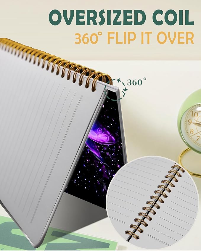 Ruled Spiral Writing Notebook,A5 Hardcover Lined College Journal for Women,Strong Twin-Wire Binding with Premium Paper,8.4" X 6",Perfect for School,Office,Home(Starry Purple Rose Butterfly)