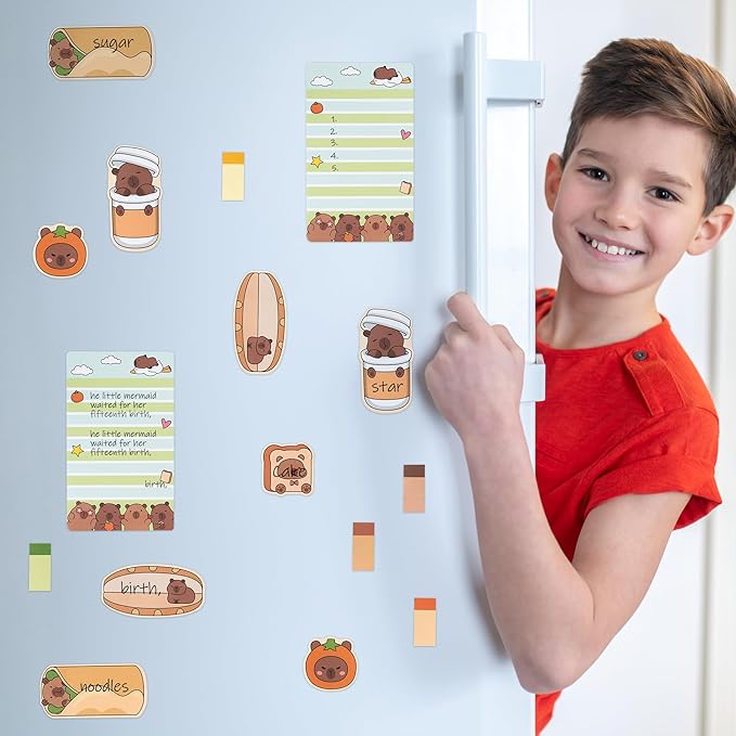 B1ykin Sticky Notes Set, Cartoon Theme Cute Self-Stick Notes Pad Teacher Appreciation Gifts， Self-Adhesive Writing Memo Pages Sticky to Do Notepad Thank You Gift for School (Funny Capybara)