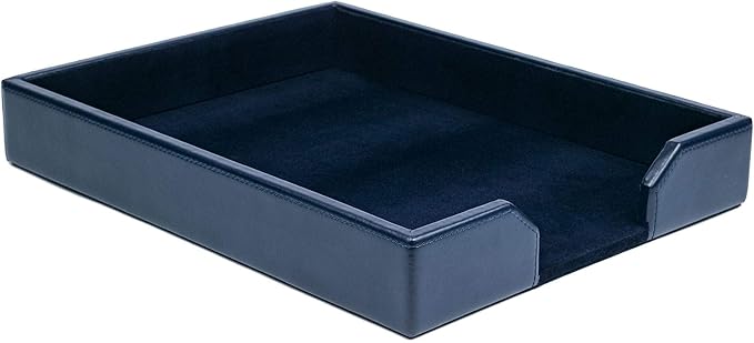 DACASSO Bonded Leather Desktop Letter Tray - Luxury Letter Holder & Paper Organizer for Desk - Office Organization & Executive Desk Decor - (Navy Blue) 13.5 x 10.5 x 2