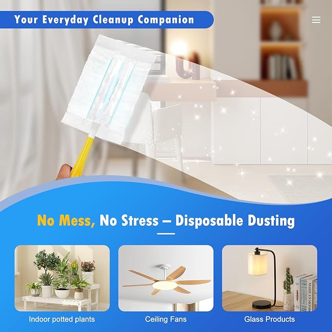50 Count 180° Multi-Surface Feather Duster Refills Compatible with Swiffer Handle, Heavy Duty Duster Replacement with 1 Handle