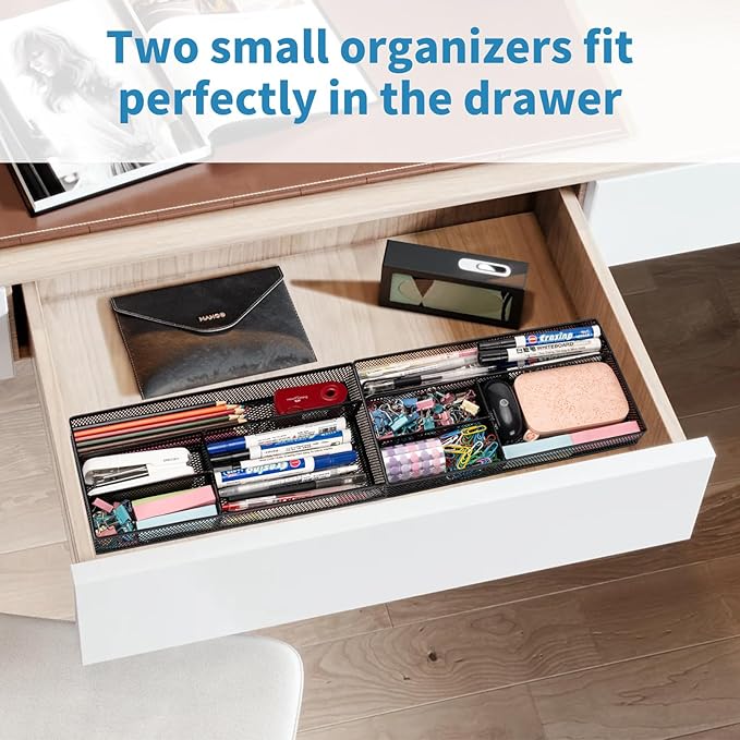 Desk Drawer Organizer Tray,Drawer Organizer for Office and Home,Desk Organizer with Drawers,4 Compartments,Non-Slip Desk Organizers and Accessories for Stationery Makeup School (Black)