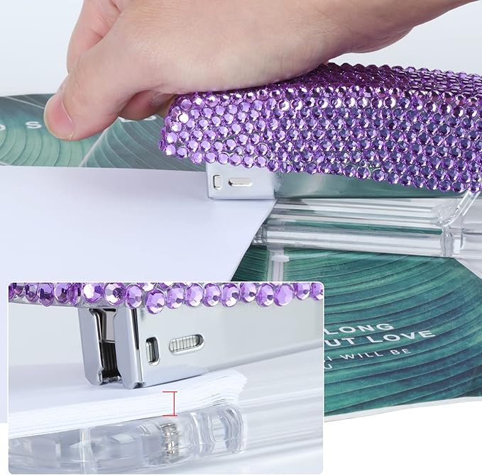 Pasted Diamond Crystal Handmade Bling Dazzling Stapler for Office, School, or Home (Purple)