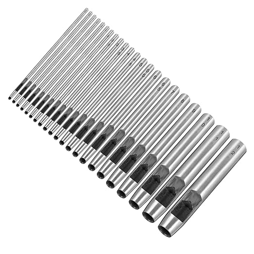 22 Pcs Leather Hole Punch Set, 0.5-12mm Carbon Steel Hollow Belt Puncher Round Leather Hole Punch Tools for Belts, Leathers, Watch Bands, Paper, Cardboard, Canvas, Plastic