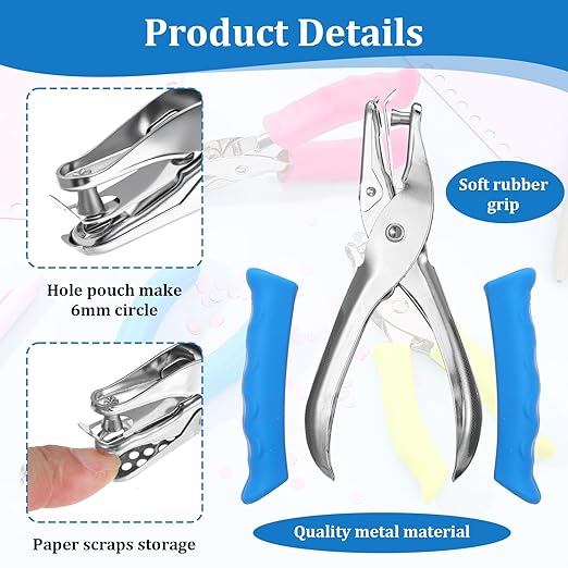 12 Pieces Single Hole Punch, Handheld 1/4 Inch Hole Paper Punch with Grip Handles, Circle One Holes Punches for Craft Paper Greeting Cards Scrapbook Notebook (Multicolor)