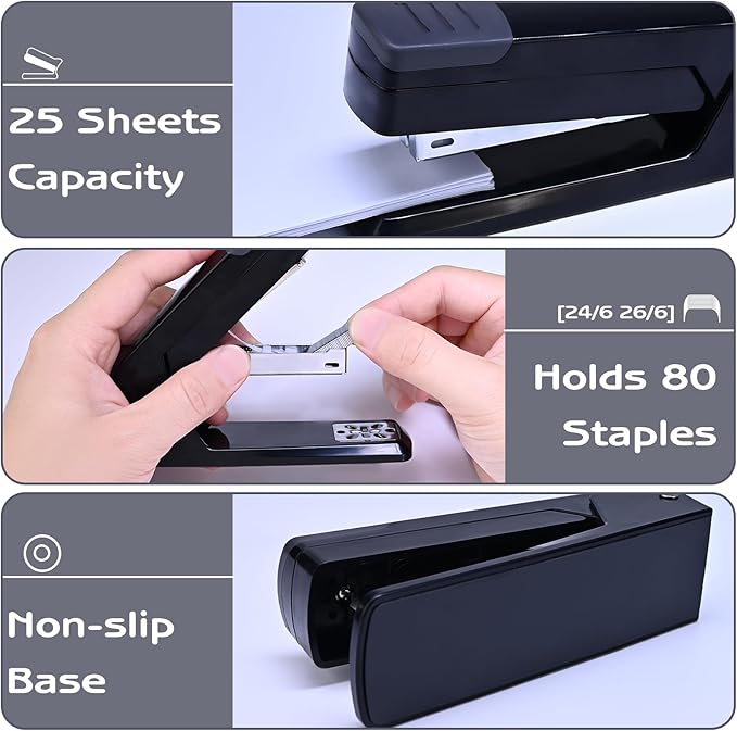 M&G Cute Swing-Arm Swivel Stapler with 1000 Staples, 360 Degree Rotate Desk Stapler, 25 Sheets Capacity, Jam Free, Desktop Stapler for Book and Booklet Binding (Black)