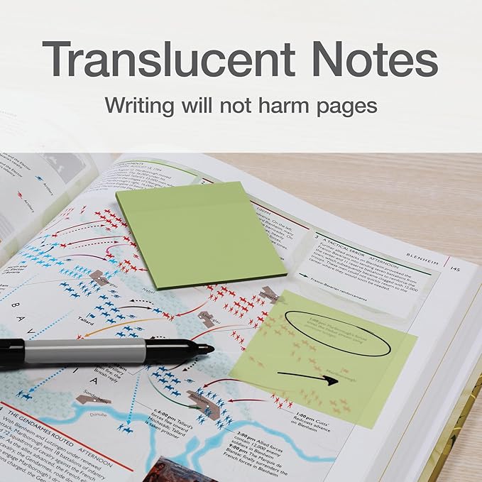 Redi-Tag Translucent Sticky Notes, Transparent Self-Stick Notes, 3" x 3", Calming Colors, 4 Pads, 50 Notes Per Pad, 200 Sheets (1006592)