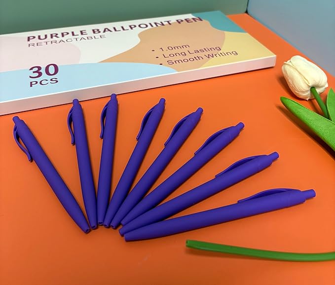 Aozora Pens Bulk 30 Pack Click Pens No Bleed Wholesale Retractable Ballpoint Pens Medium Point,Smooth Ink Pens for Journaling School Office Supplies 1.0MM (Purple Ink)